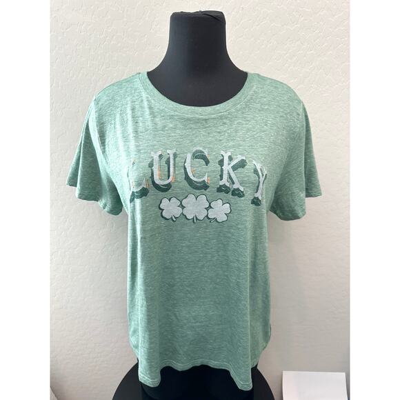 🆕 LUCKY BRAND | Green Logo Clover Shamrock Graphic Soft Short Sleeve Tee | XL - Picture 2 of 7